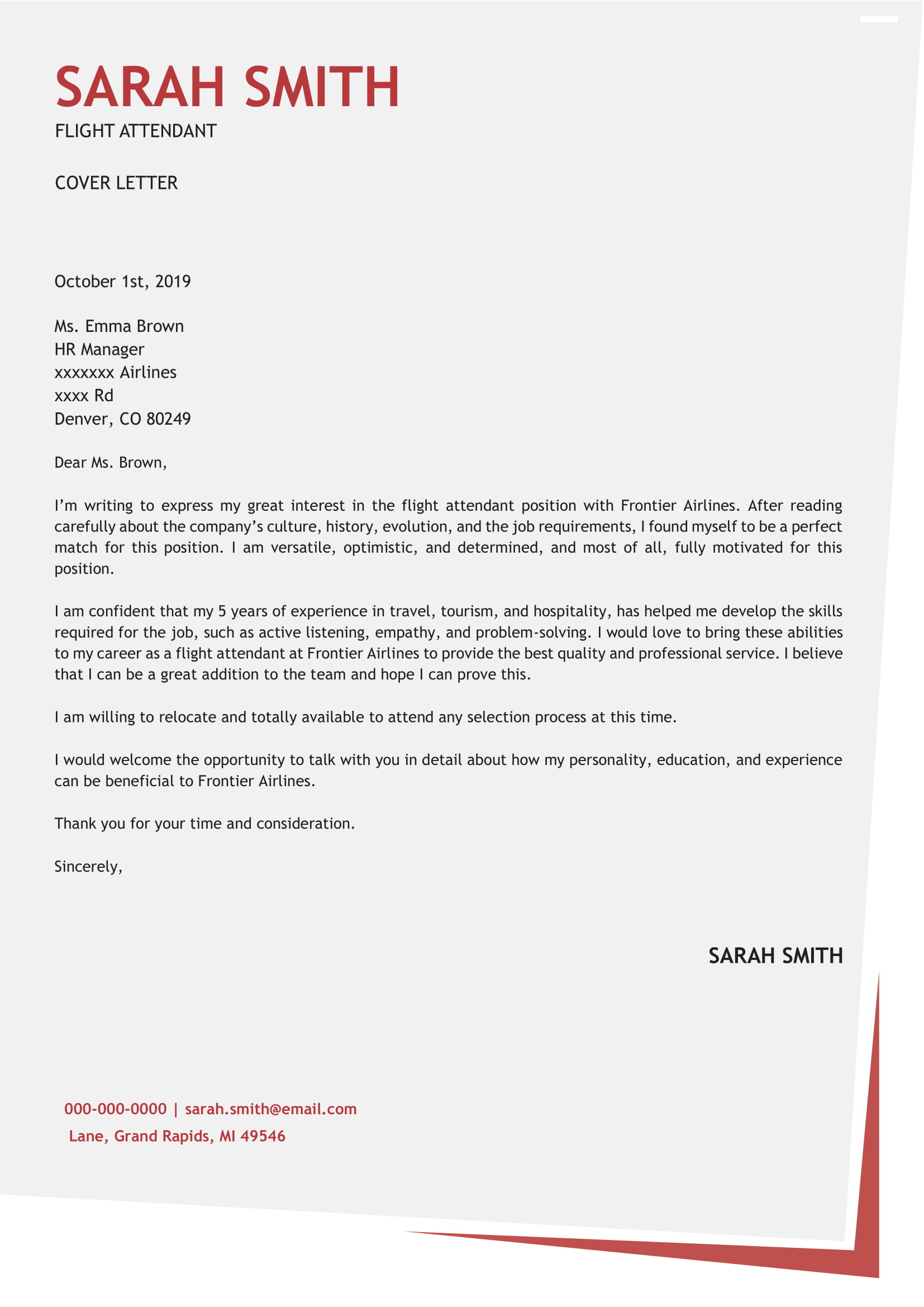 flight attendant cover letter template