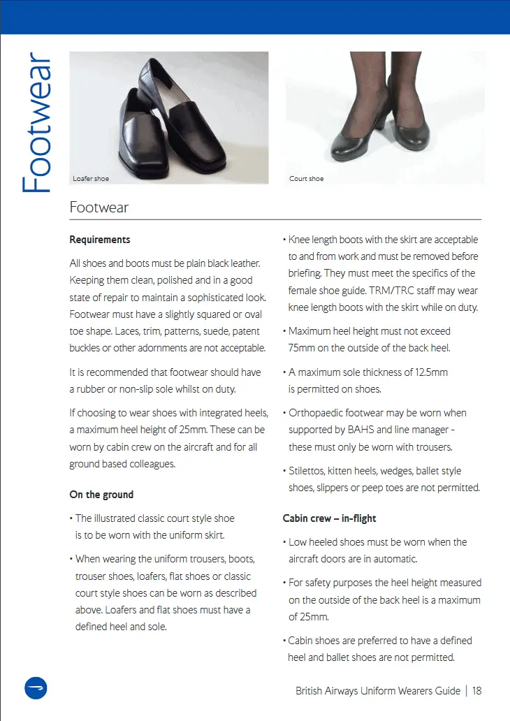 british airways shoes guidelines