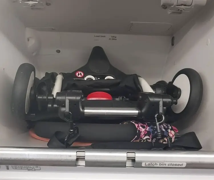 yoyo stroller in overhead compartment