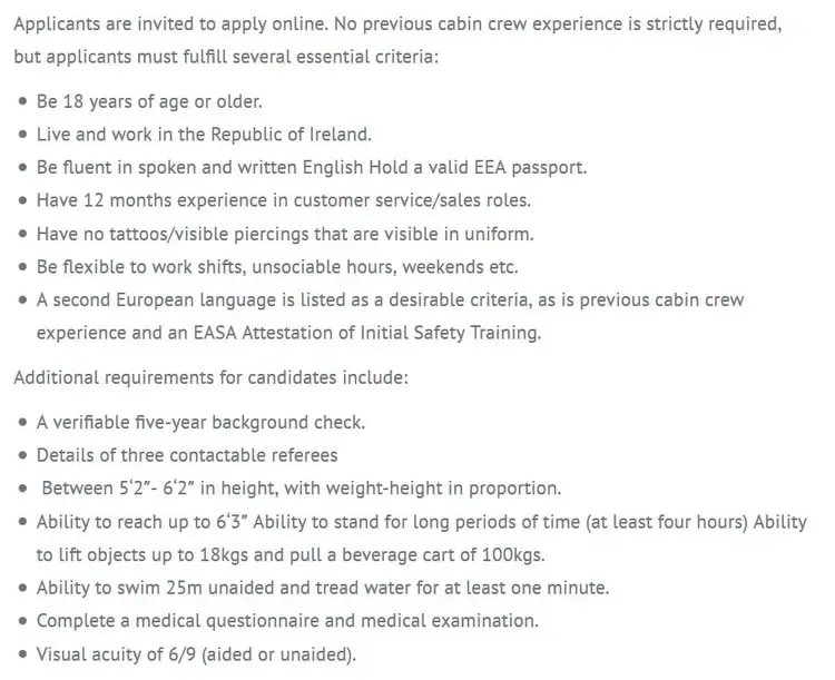 air lingus requirements