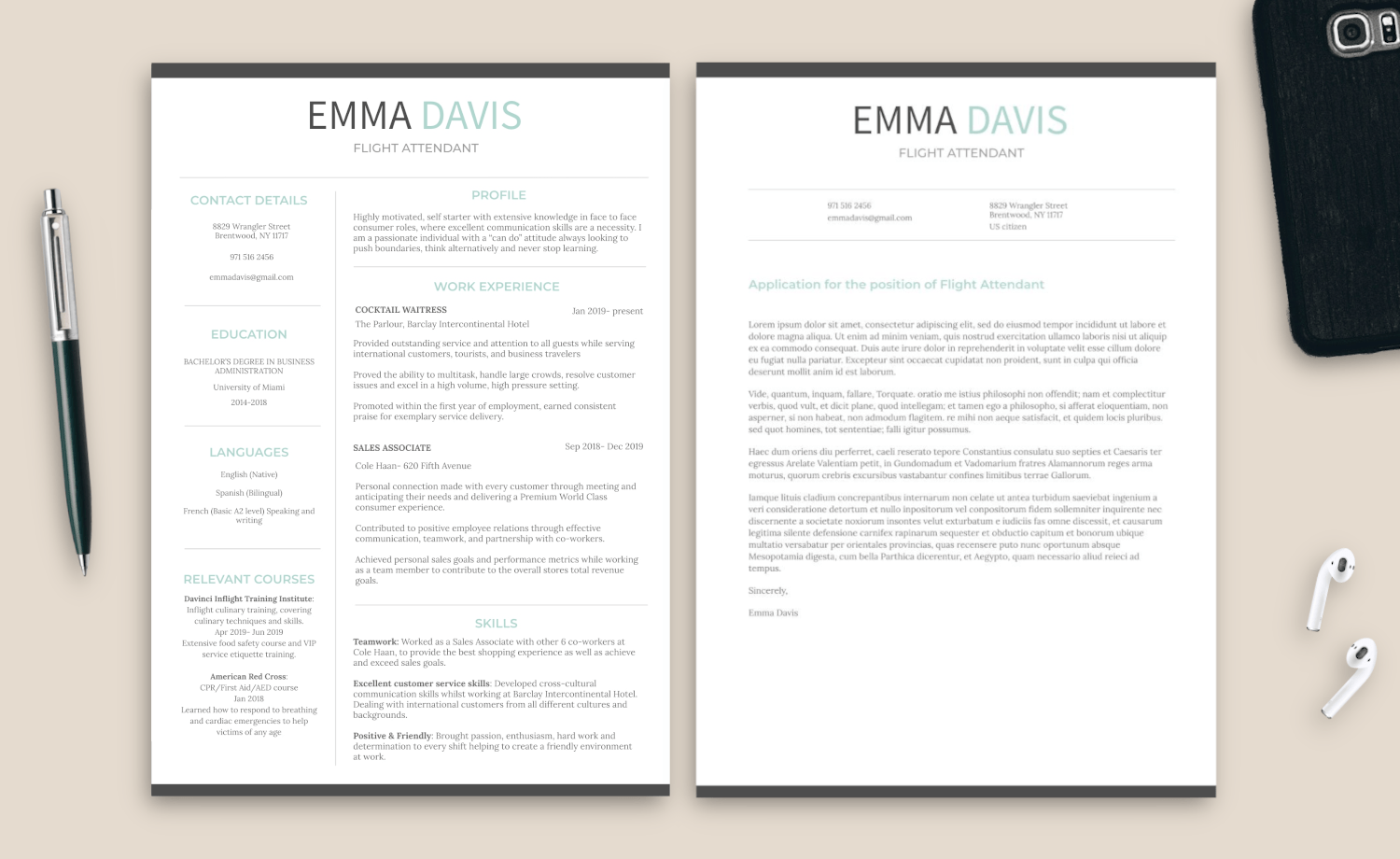 cv cover letter for flight attendant green