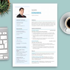 cv flight attendant template without photo blue