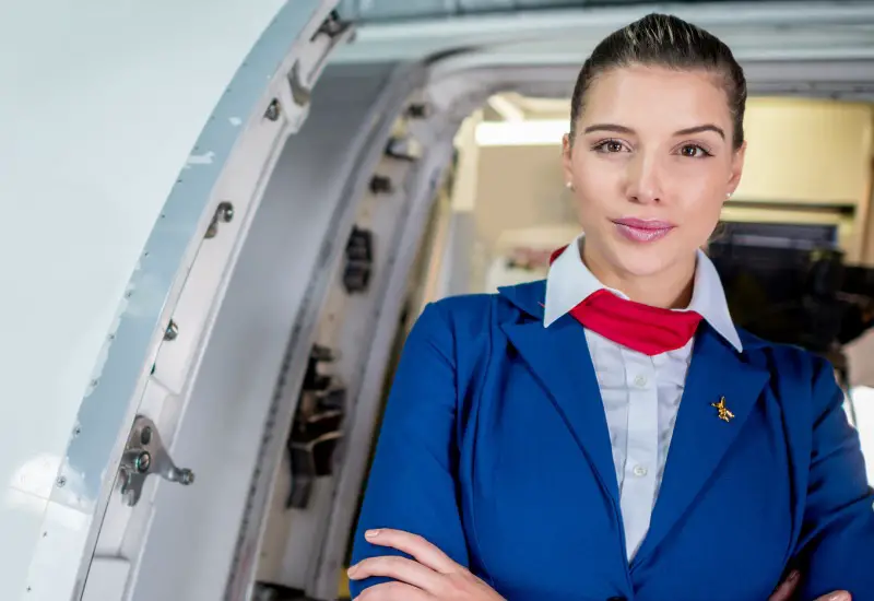 flight attendant at plane's door