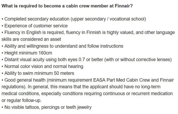 finnair requirements