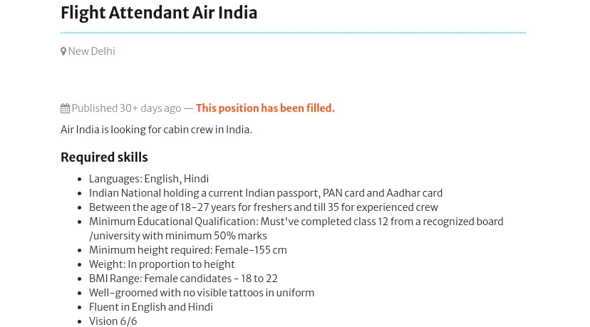 flight attendant absurd air india requirements