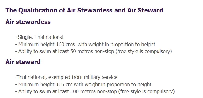 flight attendant absurd thai airways requirements