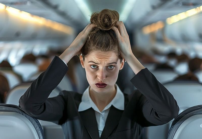 annoyed flight attendant