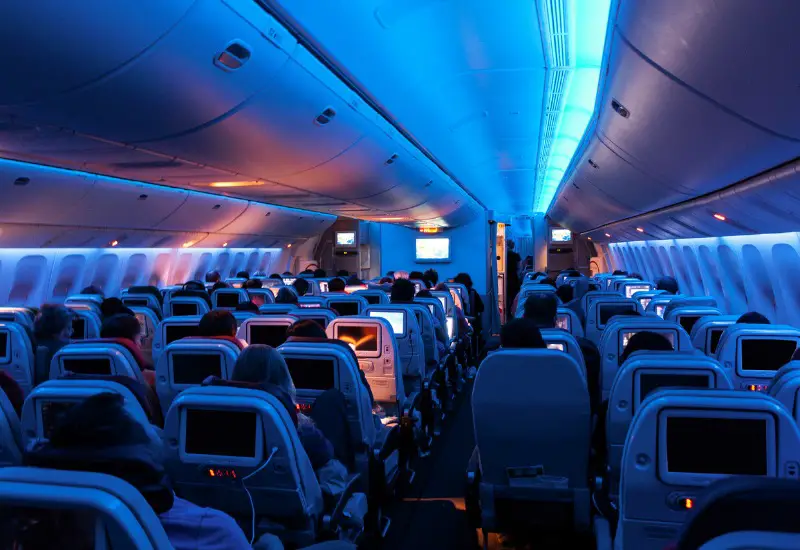 plane cabin at night