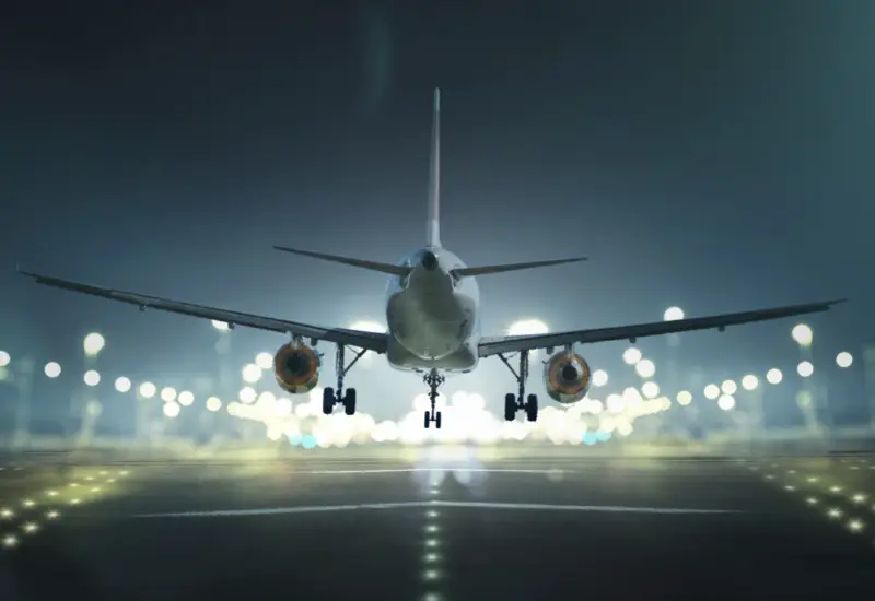 plane landing at night