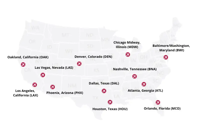 Southwest Airlines flight attendant bases map